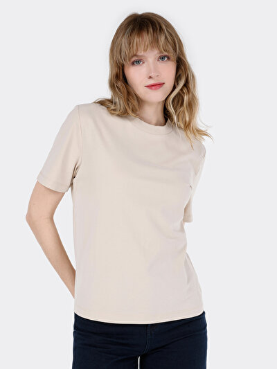 Afficher les détails de T-shirt À Manches Courtes Beige Regular Fit  Femme