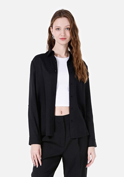 Image de Chemise À Manches Longues Noir Regular Fit Droit Uni Femme