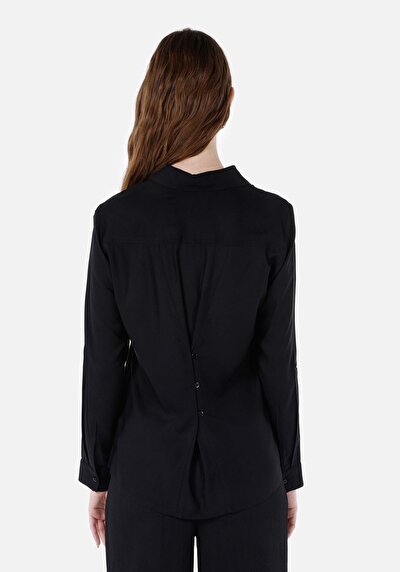 Image de Chemise À Manches Longues Noir Regular Fit Droit Uni Femme