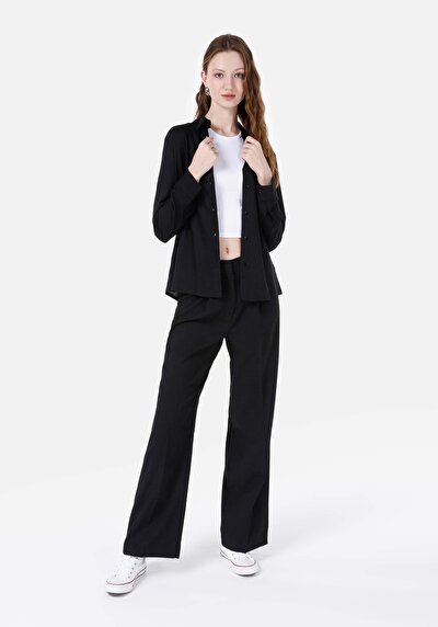 Image de Chemise À Manches Longues Noir Regular Fit Droit Uni Femme