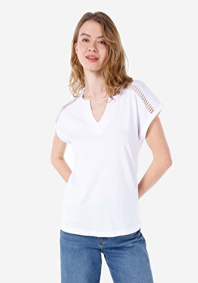 Image de T-shirt À Manches Courtes Blanc Regular Fit Droit Femme