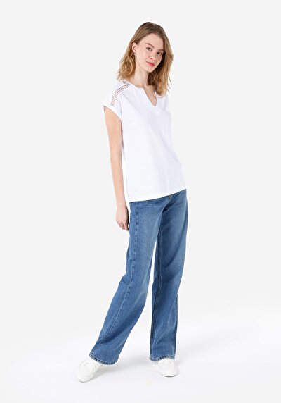 Image de T-shirt À Manches Courtes Blanc Regular Fit Droit Femme
