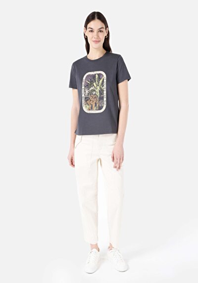 Image de T-shirt À Manches Courtes Anthracite Regular Fit Imprimé Femme