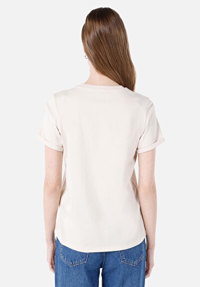 Image de T-shirt À Manches Courtes Ecru Regular Fit Imprimé Femme