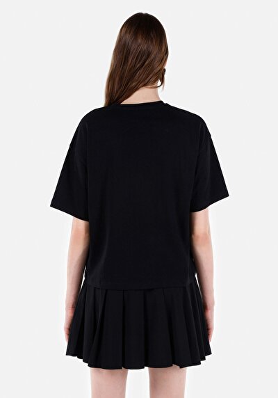 Image de T-shirt À Manches Courtes Noir Regular Fit Imprimé Femme