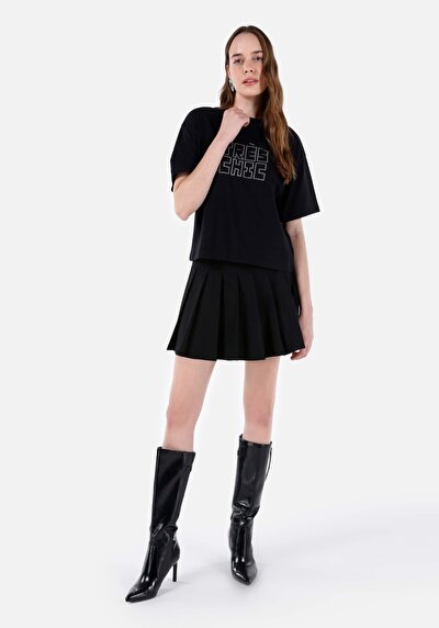 Image de T-shirt À Manches Courtes Noir Regular Fit Imprimé Femme