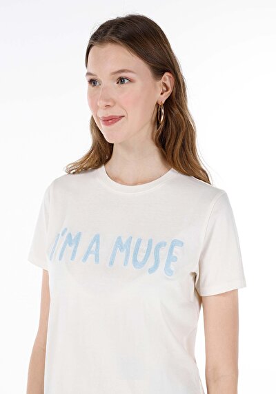 Image de T-shirt À Manches Courtes Blanc Regular Fit Imprimé Femme