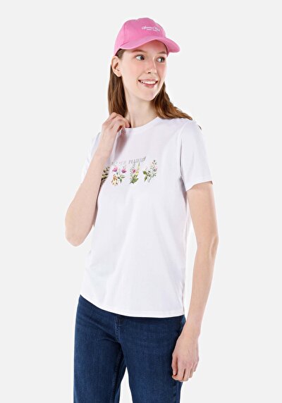 Image de T-shirt À Manches Courtes Blanc Regular Fit Imprimé Femme