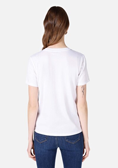 Afficher les détails de T-shirt À Manches Courtes Blanc Regular Fit Imprimé Femme