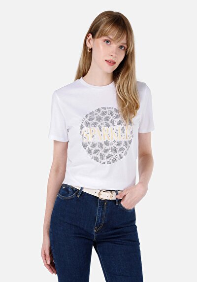 Image de T-shirt À Manches Courtes Blanc Regular Fit Imprimé Femme