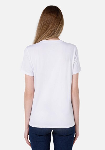 Image de T-shirt À Manches Courtes Blanc Regular Fit Imprimé Femme