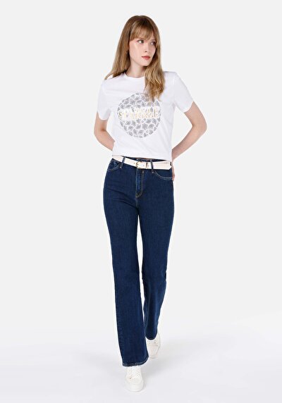 Image de T-shirt À Manches Courtes Blanc Regular Fit Imprimé Femme