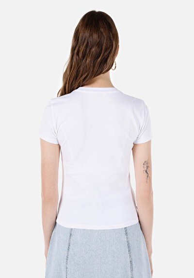 Image de T-shirt À Manches Courtes Blanc Slim Fit Imprimé Femme