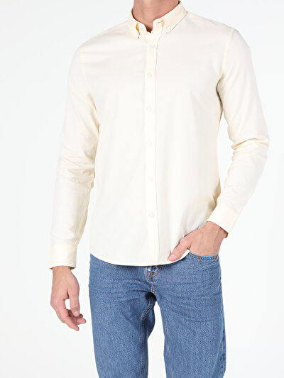 Image de Chemise À Manches Longues Jaune Slim Fit Homme