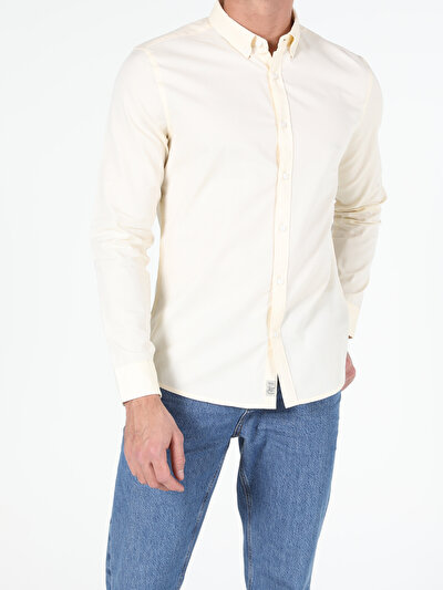 Afficher les détails de Chemise À Manches Longues Jaune Slim Fit   Homme