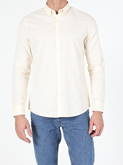 Afficher les détails de Chemise À Manches Longues Jaune Slim Fit   Homme