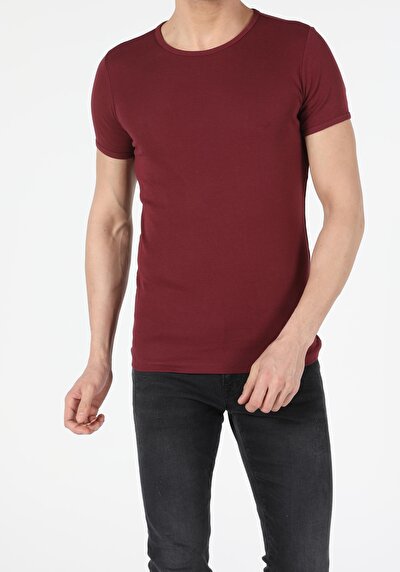 Image de T-shirt À Manches Courtes Bordeaux Slim Fit Homme