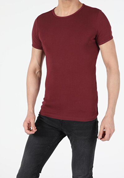 Image de T-shirt À Manches Courtes Bordeaux Slim Fit Homme