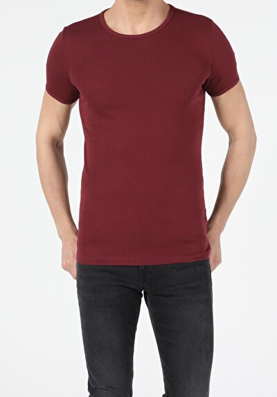 Image de T-shirt À Manches Courtes Bordeaux Slim Fit  Homme