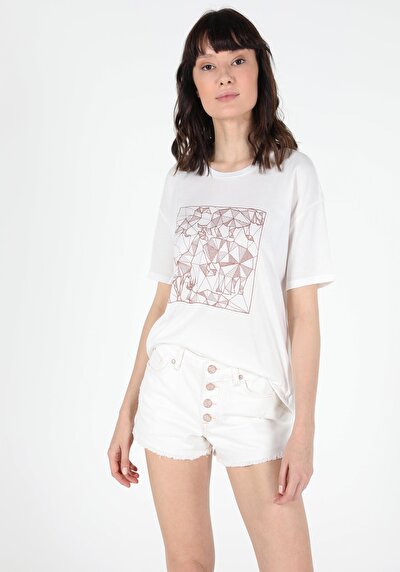 Afficher les détails de T-shirt À Manches Courtes Blanc Comfort Fit  Femme
