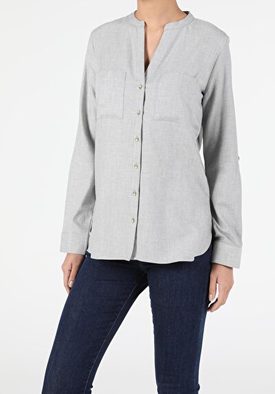 Image de Chemise À Manches Longues Gris Slim Fit Femme