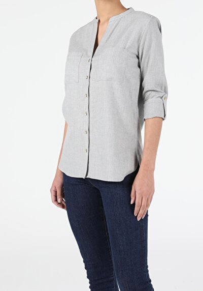 Image de Chemise À Manches Longues Gris Slim Fit Femme