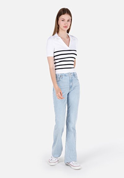 Image de T-shirt À Manches Courtes Blanc Slim Fit Rayé Femme