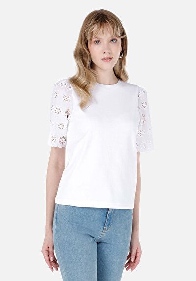 Image de T-shirt À Manches Courtes Blanc Regular Fit Droit Femme