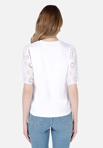 Image de T-shirt À Manches Courtes Blanc Regular Fit Droit Femme