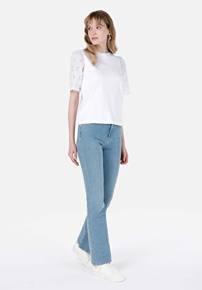 Image de T-shirt À Manches Courtes Blanc Regular Fit Droit Femme