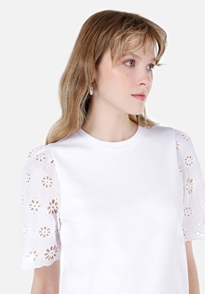 Image de T-shirt À Manches Courtes Blanc Regular Fit Droit Femme