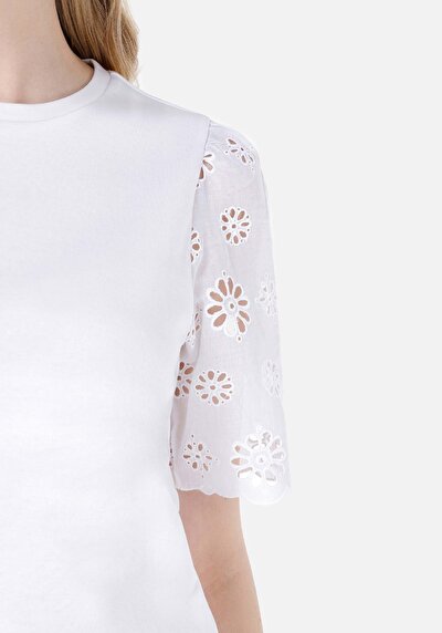 Image de T-shirt À Manches Courtes Blanc Regular Fit Droit Femme