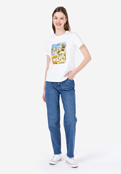 Image de T-shirt À Manches Courtes Blanc Regular Fit Imprimé Femme