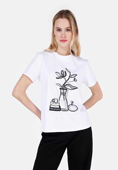 Image de T-shirt À Manches Courtes Blanc Regular Fit  Femme
