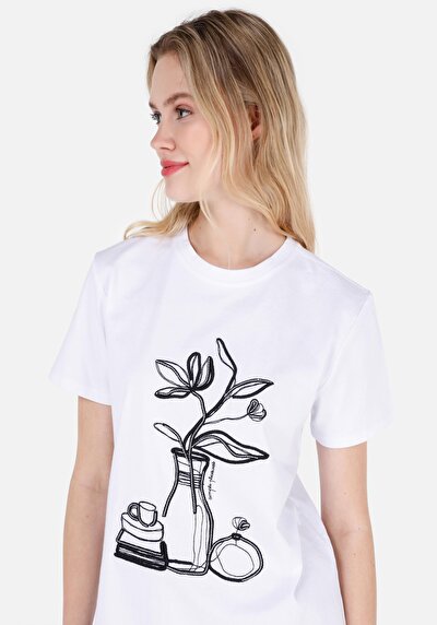 Image de T-shirt À Manches Courtes Blanc Regular Fit  Femme
