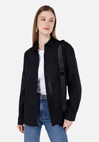 Image de Chemise À Manches Longues Noir Relaxed Fit Droit Uni Femme