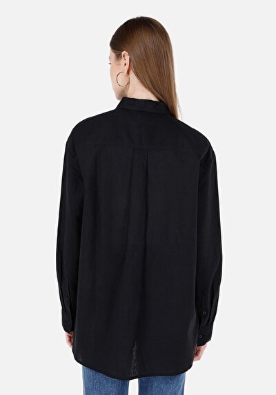 Afficher les détails de Chemise À Manches Longues Noir Relaxed Fit Droit Uni Femme