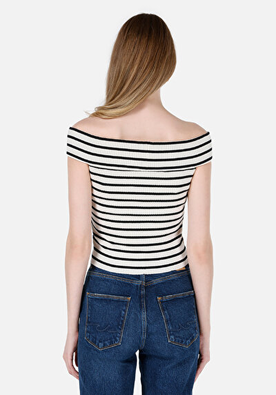 Image de T-shirt À Manches Courtes Noir Slim Fit Rayé Femme