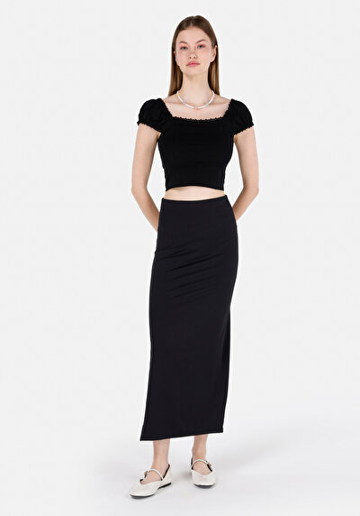 Image de T-shirt À Manches Courtes Noir Slim Fit Droit Femme