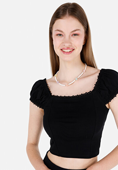 Image de T-shirt À Manches Courtes Noir Slim Fit Droit Femme