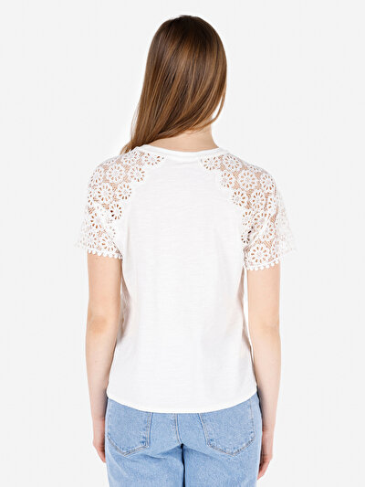 Image de T-shirt À Manches Courtes Blanc Regular Fit Droit Femme