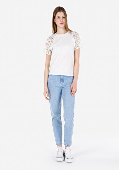 Image de T-shirt À Manches Courtes Blanc Regular Fit Droit Femme