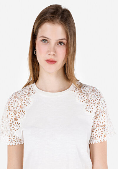 Image de T-shirt À Manches Courtes Blanc Regular Fit Droit Femme