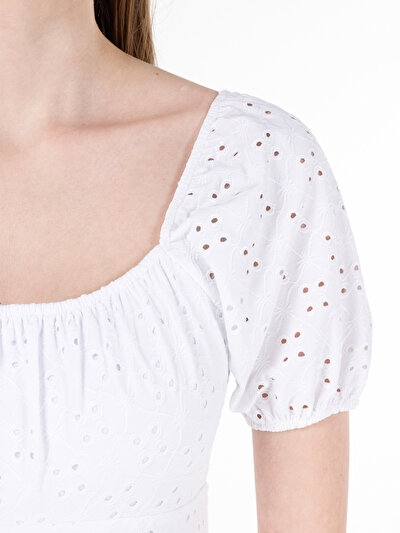 Image de Robe Blanc Regular Fit Manches Courtes Mini Jacquard Femme