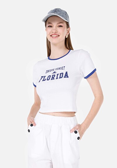 Image de T-shirt À Manches Courtes Blanc Slim Fit Imprimé Femme