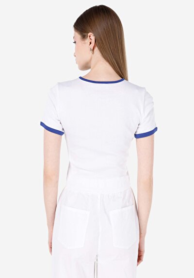 Image de T-shirt À Manches Courtes Blanc Slim Fit Imprimé Femme