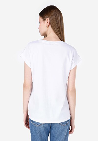 Image de T-shirt À Manches Courtes Blanc Regular Fit Imprimé Femme