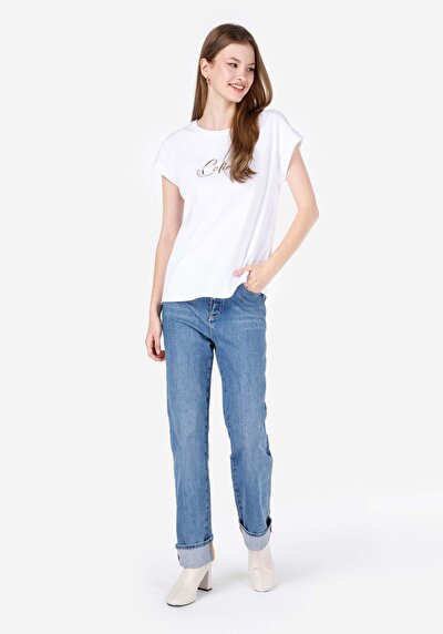 Image de T-shirt À Manches Courtes Blanc Regular Fit Imprimé Femme
