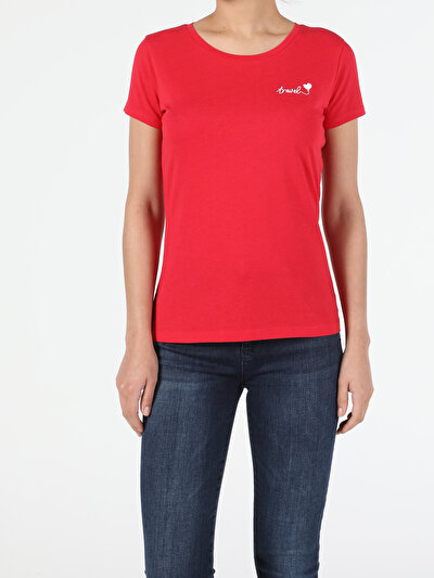 Image de T-shirt À Manches Courtes Rouge Slim Fit  Femme