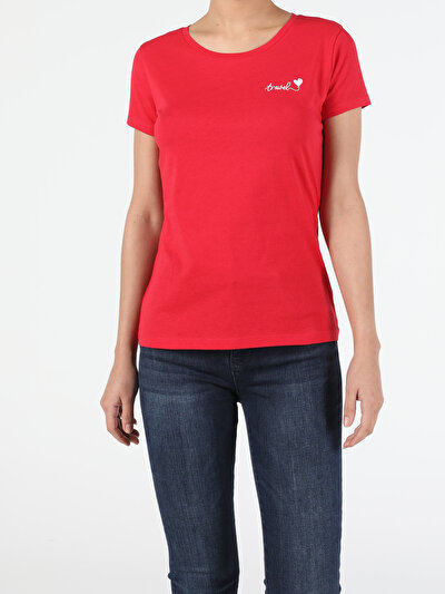 Image de T-shirt À Manches Courtes Rouge Slim Fit  Femme